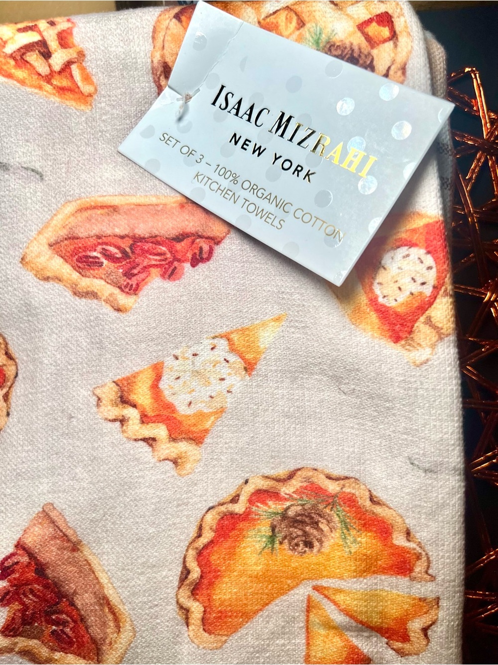 3 Harvest Pies Kitchen Towels Pumpkin Pecan Apple Orange Brown Plaid - Picture 4 of 11